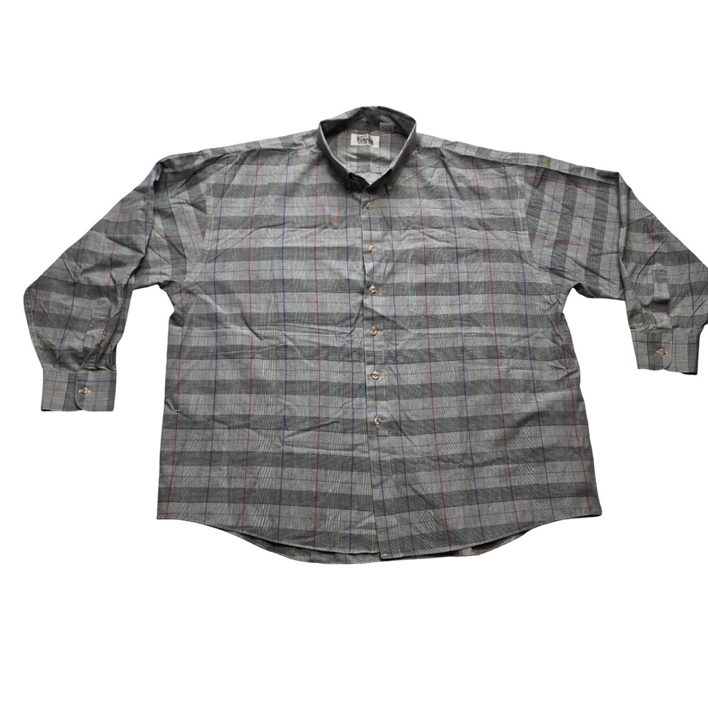 Kenny‎ Rogers Plaid Button Down Shirt Gray Men’s XL 17–17.5
